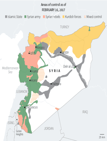 Map of control in Syria throughout 2017